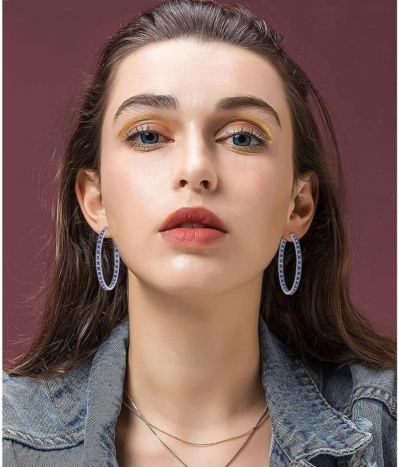 CiNily Mult-colors Crystal Stainless Steel Hoop Earring for Women Hypoallergenic Jewelry for Sensitive Ears Large Big Hoop Earrings 2" - Image 4